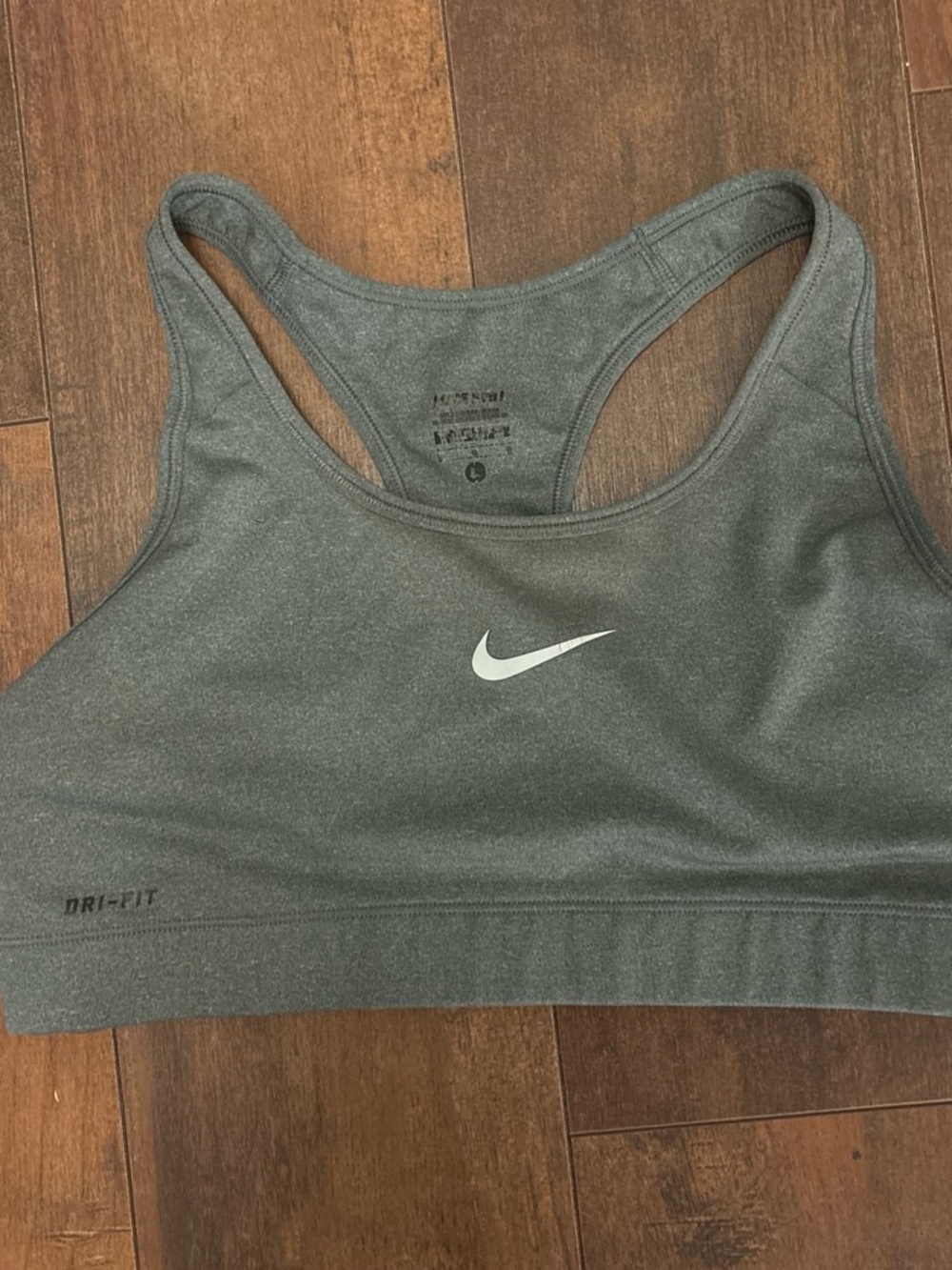 Nike Gray Dri-FIT Racerback Sports Bra with White Swoosh